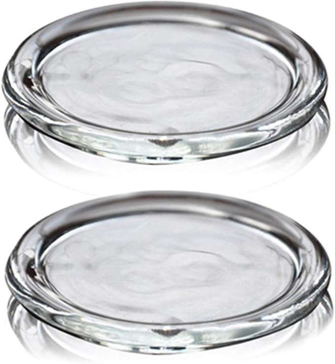2 Pack Glass Candle Holder 3" Clear Beautiful Transparent Round Candle Plate by Cumuiu