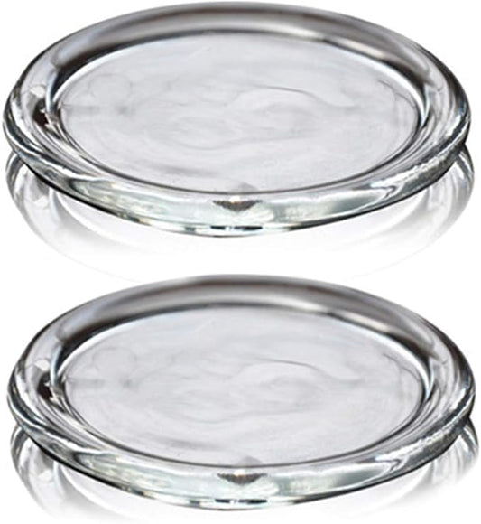 2 Pack Glass Candle Holder 3" Clear Beautiful Transparent Round Candle Plate by Cumuiu