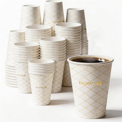 MOUMOULIFE Disposable Paper Coffee Cups 12 oz 100 Count, Leak-Proof Gold Gilded by moumoulife