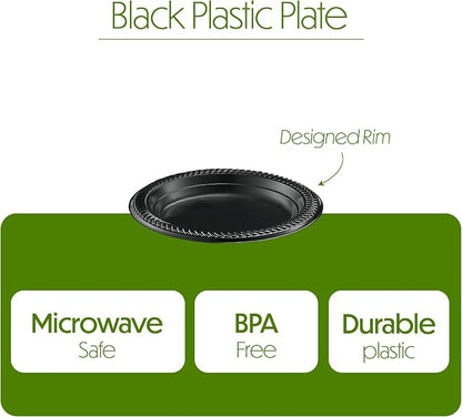 PLASTICPRO 200 PCS Black Plastic Plates Light Weight 6 Inch Plastic Dessert - Image 6