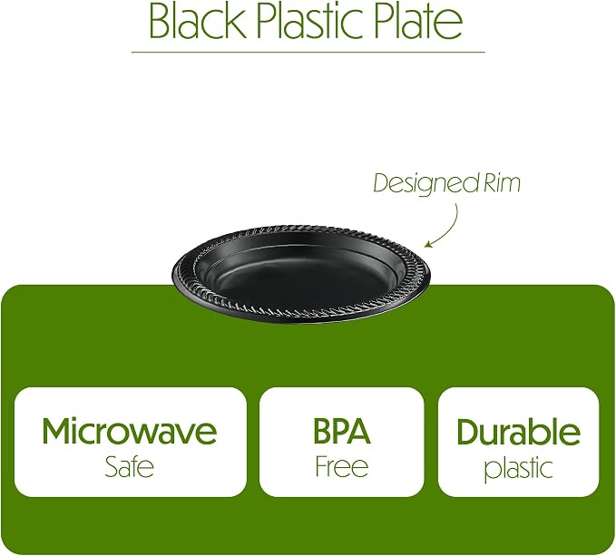 PLASTICPRO 100 PCS Small Black Plastic Plates, Light Weight 6 Inch Plastic - Image 7
