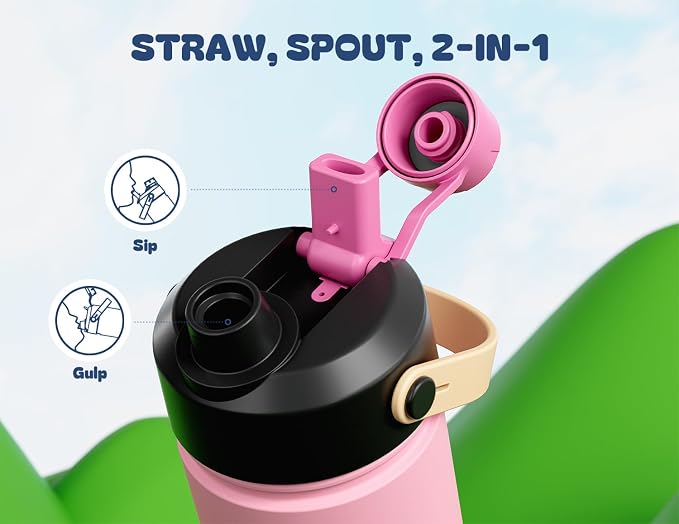 12 oz Kids Water Bottle for Girls: 2-in-1 Straw Spout Lid, Durable Straw Spout - Image 4