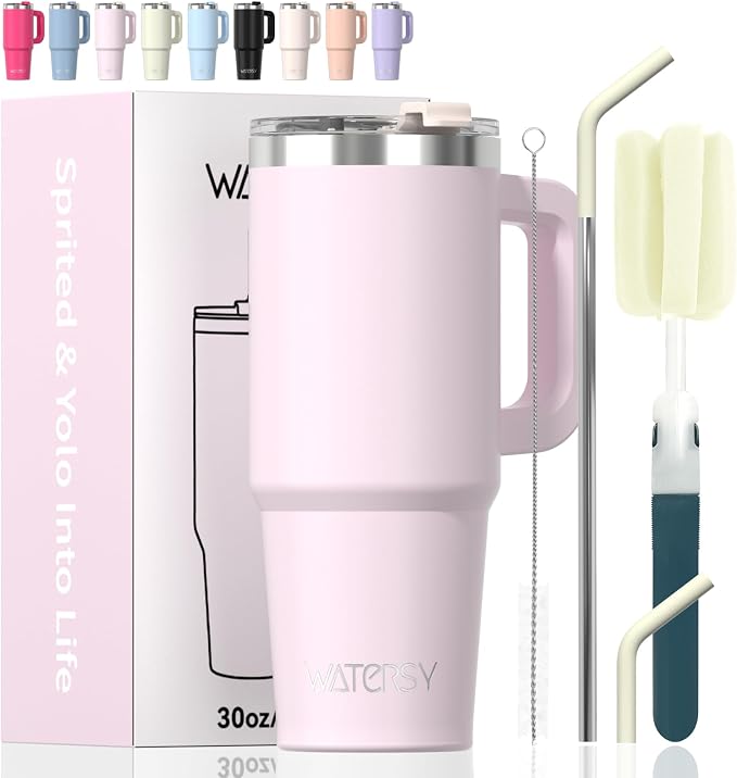 20 oz Tumbler with Handle, Tumbler with Lid and Straw, Double Wall Insulated by Watersy