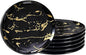 6-Piece Black Marble Ceramic Plates with Gold Rim, 8-Inch Dinner Plates Set, Oven & Microwave Safe, Dishwasher Safe, Elegant Appetizer, Salad, and Dessert Plates for Modern Dining