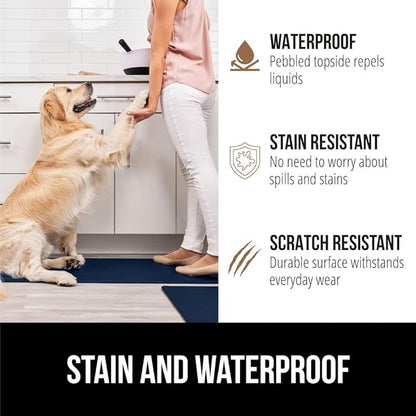 GORILLA GRIP 2 Pack Comfortable Cushioned Kitchen Mats for Floor, 17x29 + 17x59, Waterproof and Stain Resistant, 1/2 Inch Thick Soft Ergonomic Standing Desk Anti Fatigue Mat, Foam Supports Feet, Navy