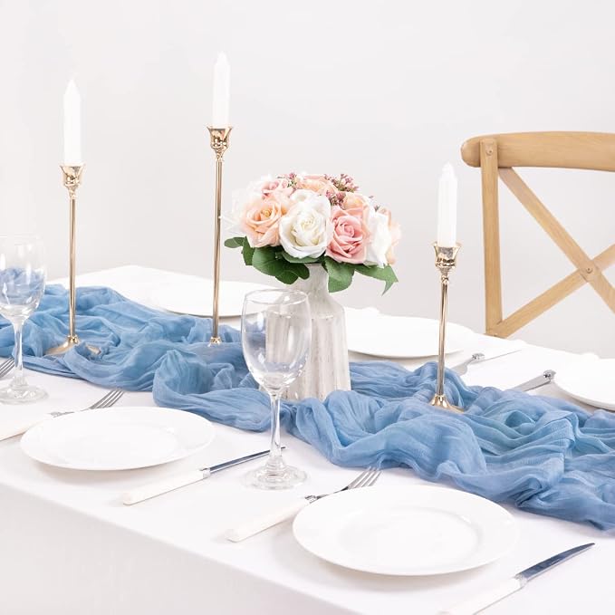 2 Pack Dusty Blue Cheesecloth Table Runner 10ft Boho Gauze Centerpiece | - Image 5