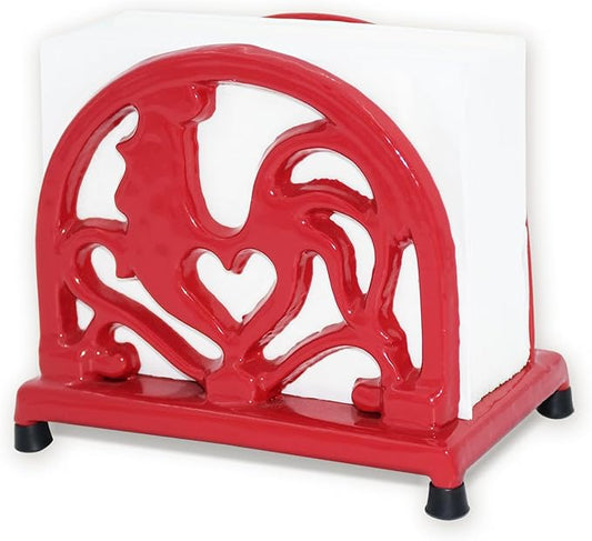 Vintage Metal Napkin Holder, Heavy Cast Iron Napkin Holder Organizer for Kitchen Restaurant Home Décor, Red