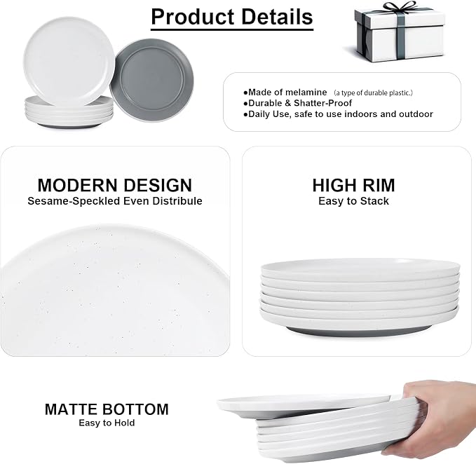 Webbylee 10.25" Melamine Dinner Plates Set of 6 | Durable Serving Dishes Perfect - Image 3