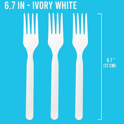500 Count Compostable Disposable Non Plastic Forks, Large Heavy Duty Biodegradable Utensils, Eco Friendly Durable Sturdy Recyclable Forks Flatware Silverware for Party Wedding Daily Use