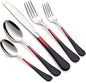 20-Piece Black Red Silverware Set 18/0 Stainless Steel Silverware Set Black Red Handle Cutlery Set Service for 4 Dinner Knives Forks Spoons Set Flatware Set Finish Dishwasher Safe