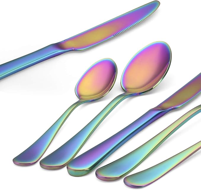 Rainbow Silverware Set, SHARECOOK 20-Piece Stainless Steel Flatware Set - Image 4