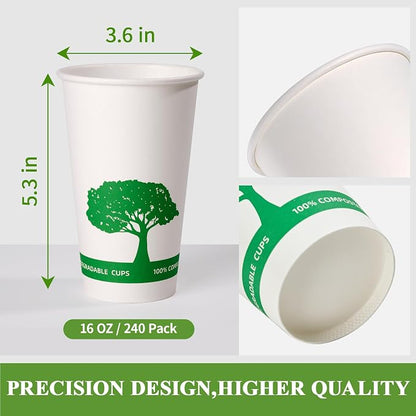 Vplus 240 Pack Compostable Paper Cups, 16 oz Paper Coffee Cups | Biodegradable - Image 2