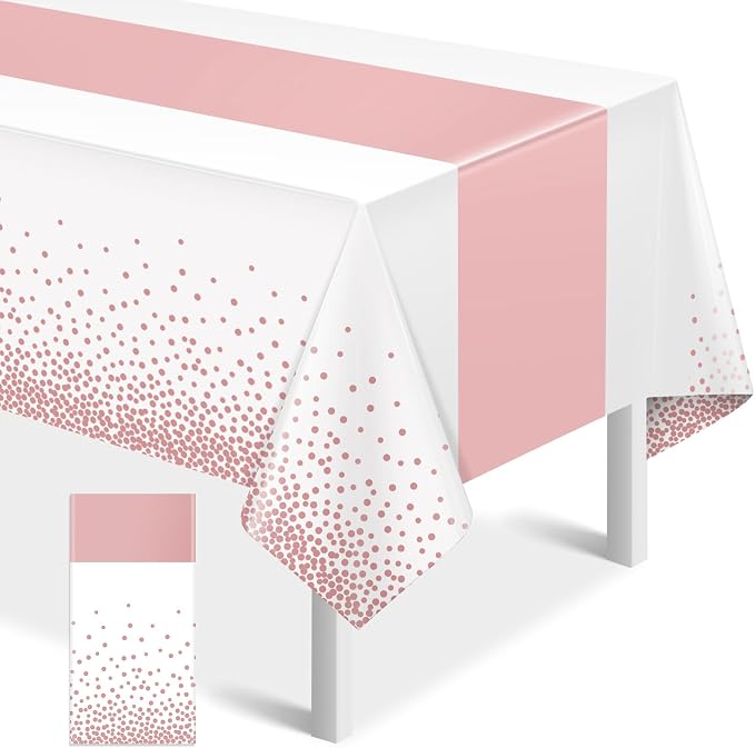 1Pcs White and Rose Gold Tablecloth Party Decorations, Plastic White Table by MASHAN
