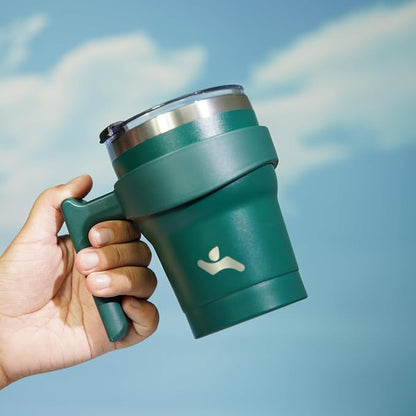 Konokyo 10 oz Tumbler with Handle and Straw, Insulated Travel Mug | Army Green; - Image 5