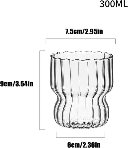 MANMAOHE 10 Oz Ribbed Glass Cups Set of 2 Creative Wavy Drinking Glasses - Image 5
