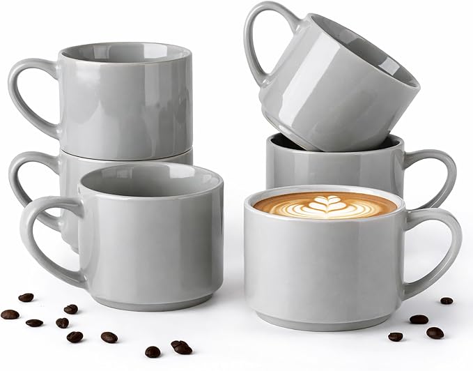 GBhome 14 OZ Coffee Mugs Set of 6, Stackable Gray Coffee Cups Set | Modern by GBhome