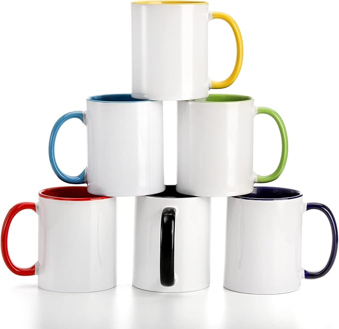 AVLA 6 Packs Porcelain Sublimation Mugs, 12 OZ Blank Drinking Cups by AVLA