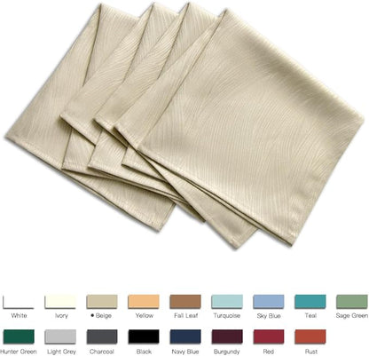maxmill Jacquard Cloth Napkin 20 x 20 Inch Swirl Pattern Solid Washable Polyester Dinner Napkins Set of 4 Pieces with Hemmed Edges for Family Holiday Dinners Weddings Parties and Banquets Beige