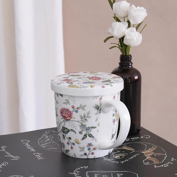 Sizikato Porcelain Mug with Lid, 10oz Bone China Milk Mug Coffee Mug, Colorful - Image 7