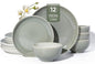Stoneware Dinnerware Sets, Ceramic Plates and Bowls Set, Microwave & Dishwasher Safe Kitchen Dish Set, Modern Dinner Salad Plates | Cereal Bowls for 4, Dishware Sets Gray Green