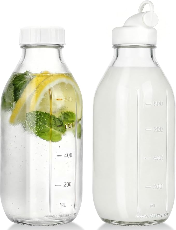 CUCUMI 2 Pack 32 Oz Glass Milk Bottle by CUCUMI