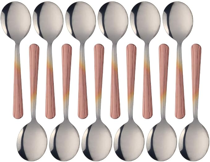 Bouillon Spoons Set of 12, 5.9 Inch Stainless Steel Soup Spoon, Metal Round by KitchenDining