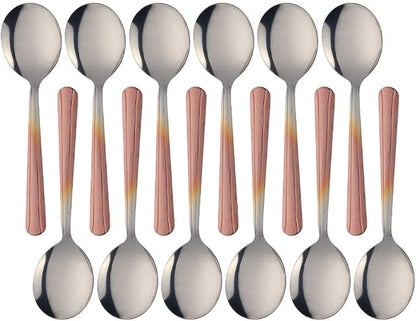 Bouillon Spoons Set of 12, 5.9 Inch Stainless Steel Soup Spoon, Metal Round by KitchenDining
