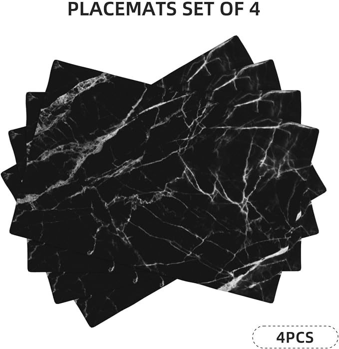 Fiokroo Black with White Marble Placemats Set of 4 Table Mats Table Tableware - Image 7