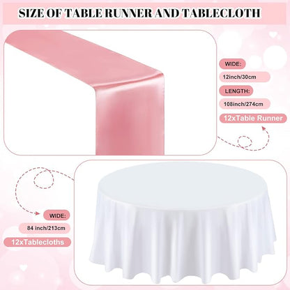 Queekay 24 Pcs 84'' Round Plastic Tablecloth Satin Runner Set, Rose Gold | 84'' - Image 3