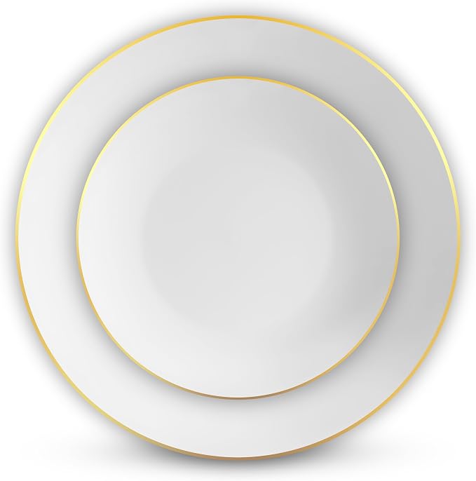 100 Gold Plastic Plates Set, Elegant Fancy Heavy Duty - Image 2