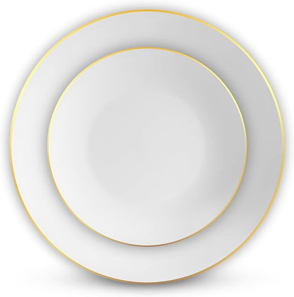 100 Gold Plastic Plates Set, Elegant Fancy Heavy Duty - Image 2