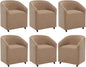 Modern Barrel Dining Chairs with Rolling Casters Set of 6, Upholstered Velvet Swivel Dining Room Chairs with Wheels for Kitchen Living Room Home Office, Khaki