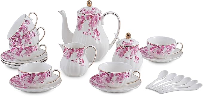 Pink Flowers Ceramic Tea Set，Tea Sets by Unknown