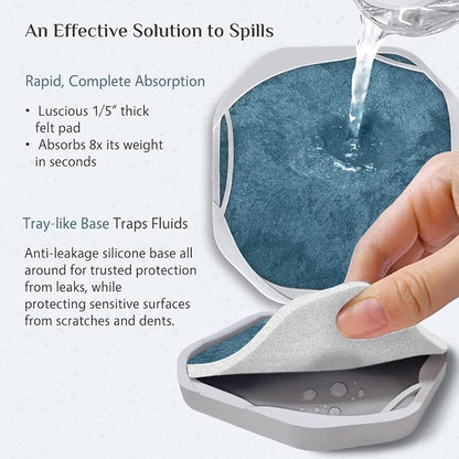 UMIRRO Absorbent Felt & Silicone Drink Coasters Set of 4, Teal Blue | Leakproof - Image 4