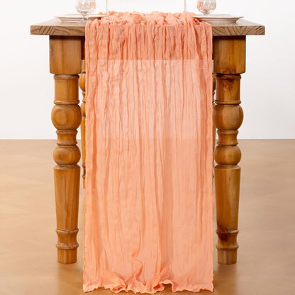 DeZerlor Peach Cheesecloth Table Runner 1 Pack Summer Boho Runner | 120Inches - Image 4