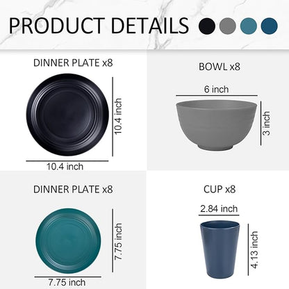 Supernal 32pcs Wheat Straw Dinnerware Sets,Plastic Plates and Bowls Sets for 8,Unbreakable Plates and Bowls Sets Dishwasher Safe Fun Colors Perfect for Cooking Family Camping Picnics