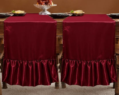 2 Pack Burgundy Satin Table Runner 12 x 108 Inch | Ruffle Design, Luxurious - Image 3