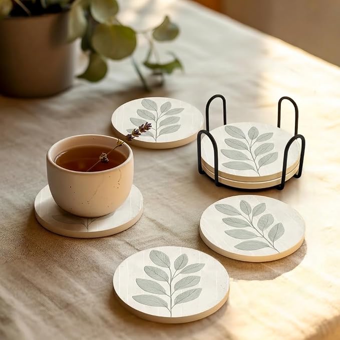 VEYRO Ceramic Coasters Set of 6 or 4 – Absorbent Stone Drink Coasters - Image 2