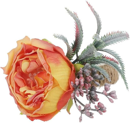 Floral Napkin Rings Set of 6,Rustic Rose Napkin Rings Flower Dinner Napkin Holder for Table Decoration (26#Orange)