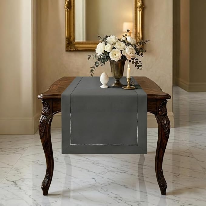 Signature Linen™ by D'Moksha Charcoal Grey Table Runner 36 Inches, 100% Pure by DMokshaHomes
