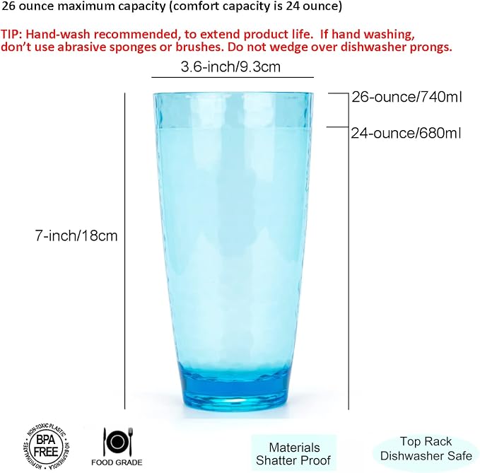 KOXIN-KARLU Hammered 15-ounce and 26-ounce Plastic Tumbler Acrylic Glasses - Image 3