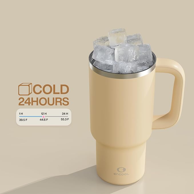 ENCOOL 32 oz Tumbler with Handle and Straw: Stainless Steel Insulated Tumbler - Image 5