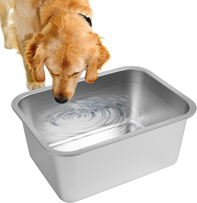 0.85 Gallon Wide Dog Water Bowl, Stainless Steel Bowl, Small Dogs | 12.6 x 8.7 by Lonepetu