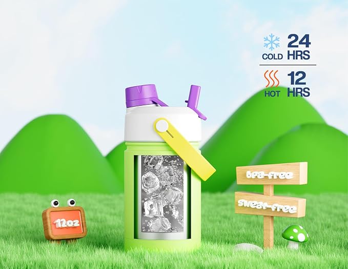 12 oz Kids Stainless Steel Water Bottle: Leakproof, Keep Cold 24H, Easy Clean - Image 3