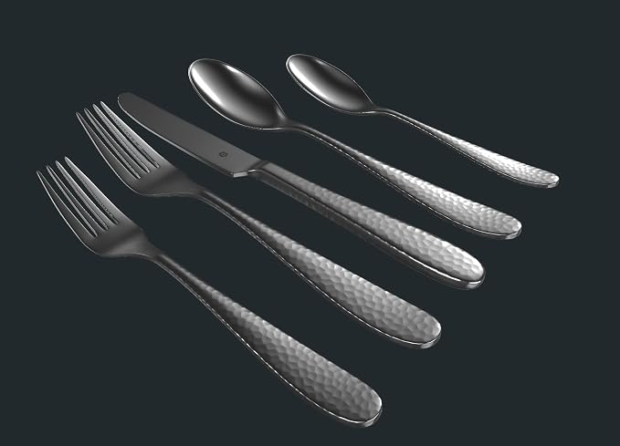 Hammered Silverware Set | Premium 18/10 Stainless Steel Flatware Service - Image 3