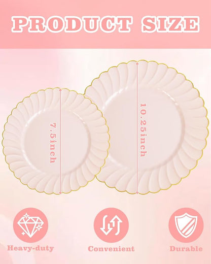 YOUBET 100PCS Pink and Gold Scalloped Plastic Plates - Image 2