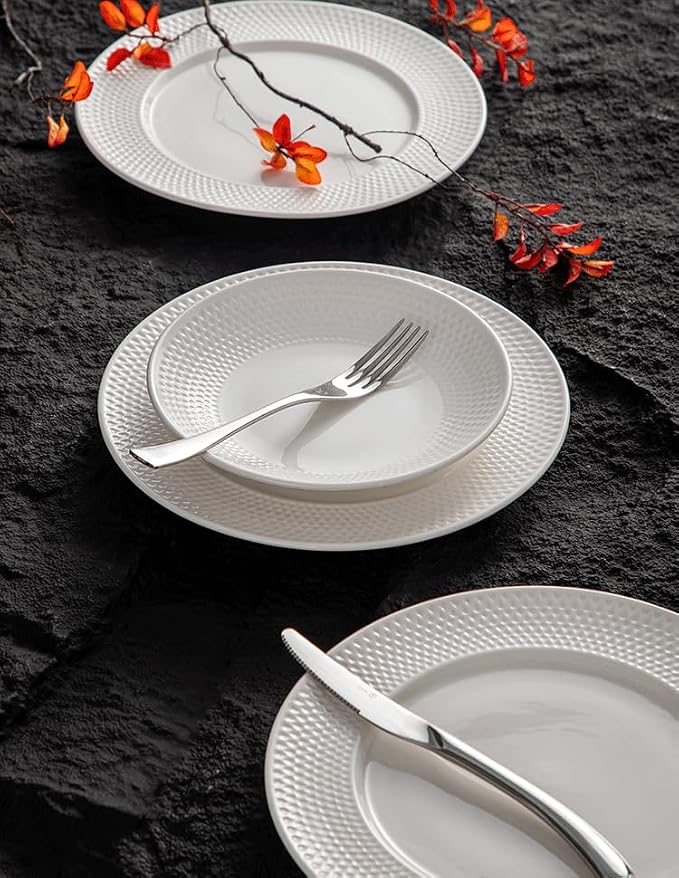 4-piece set, embossed B design plate and bowl set, microwave and dishwasher - Image 8