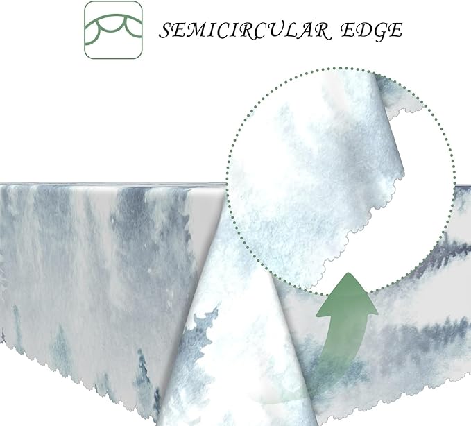 54x78 Inch Nordic Winter Nature Rectangle Tablecloth Misty Foggy Pine Trees Forest Table Cloth Waterproof Stain Resistant Table Cover for Kitchen Dining Picnic BBQ Home Holiday Party