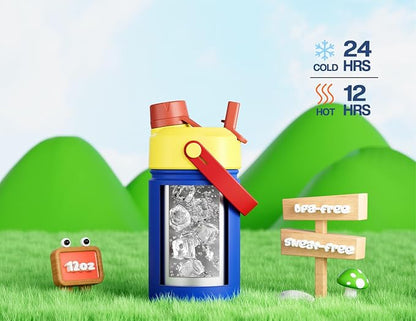 12 oz Insulated Water Bottle for Kids: 2-in-1 Straw Spout Lid, Spill-proof - Image 3
