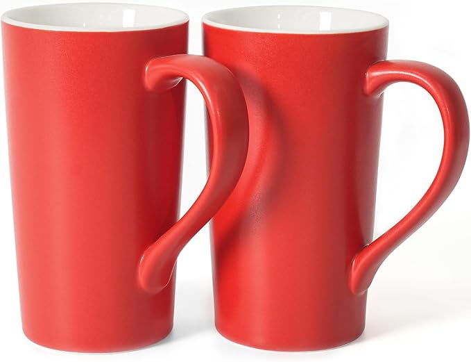 20 oz Ceramic Coffee Mugs Set of 2 Large Tall Red Porcelain Tea Cups by Momugs